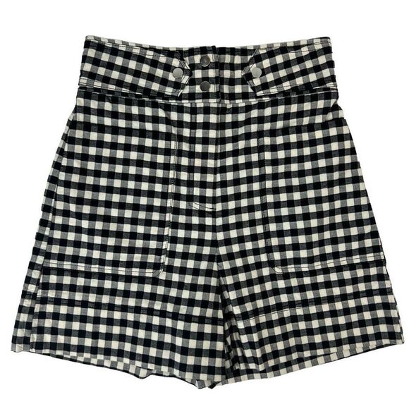 Sfera Collection Women's Black White Gingham High Waisted Duo Pocket Shorts Sz 4 - Picture 2 of 15